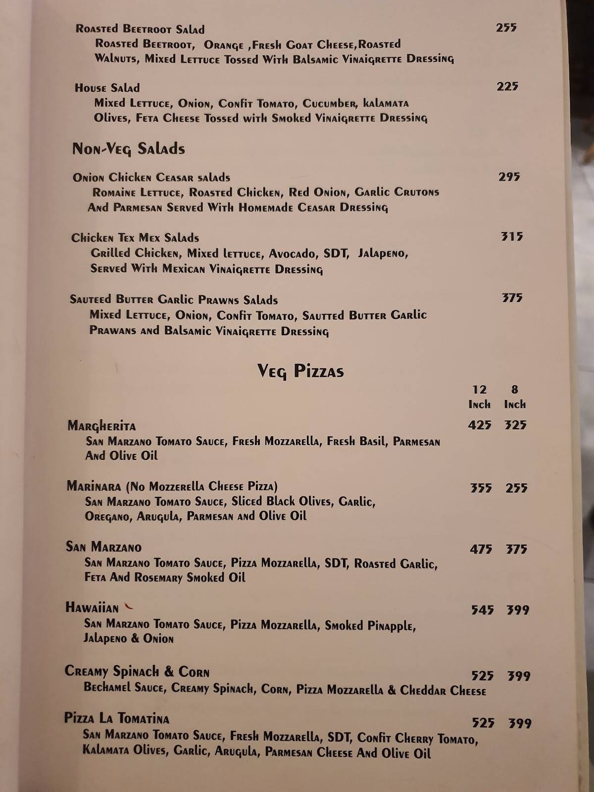 Pizzaa Chef menu