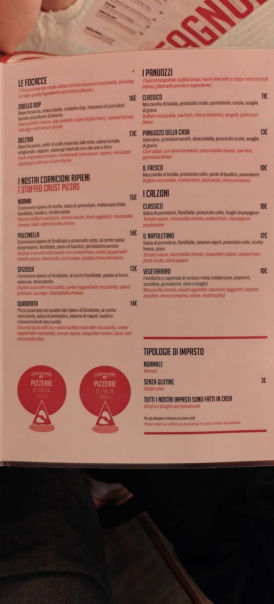 Menu di Pizzagnolo 