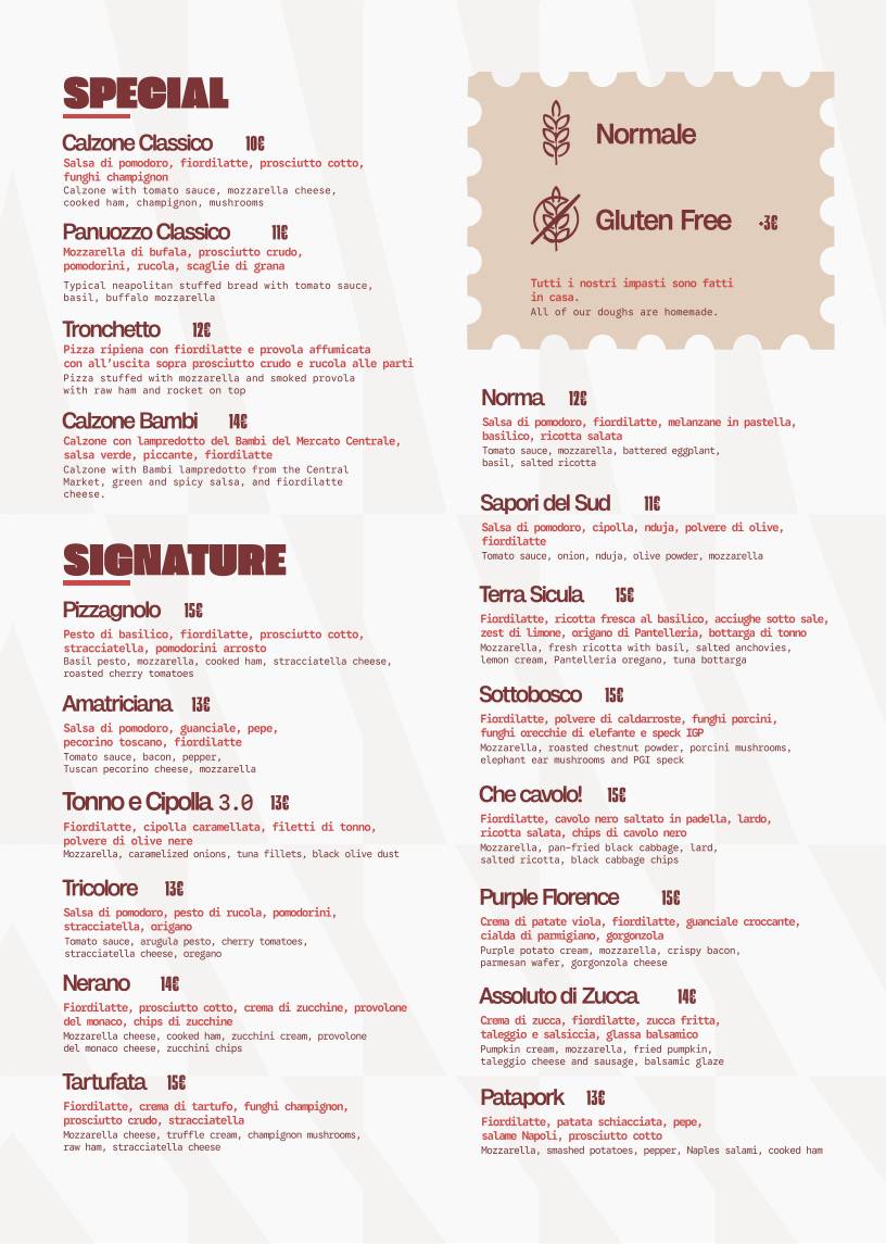 Menu di Pizzagnolo 