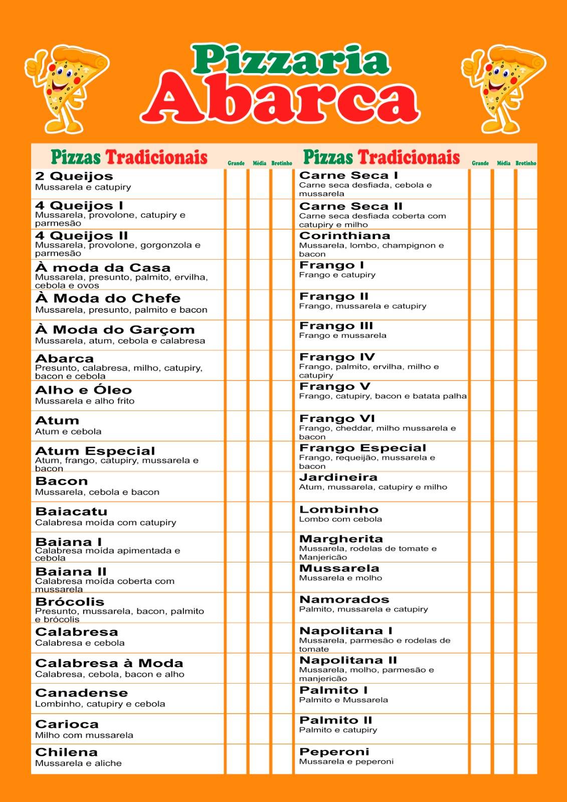 Pizzaria Abarca cardápio