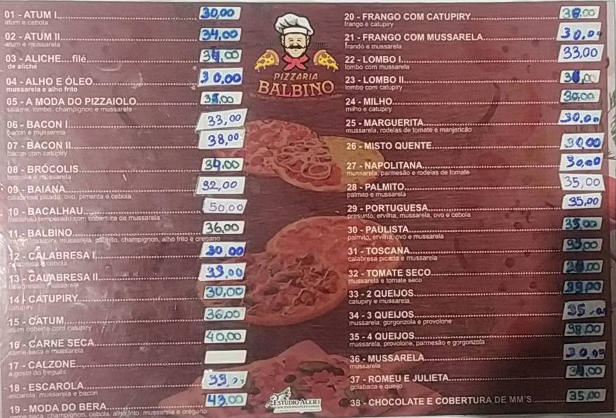 Pizzaria Balbino cardápio