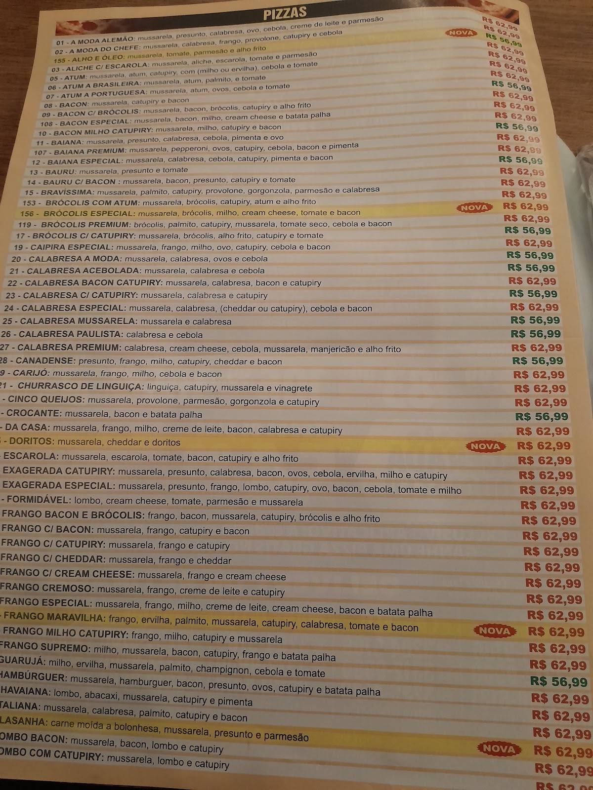 Pizzaria Exagerada cardápio