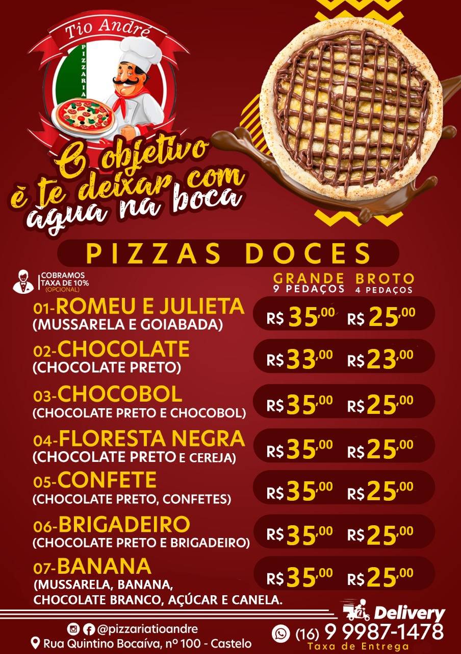 Pizzaria Tio Andre cardápio
