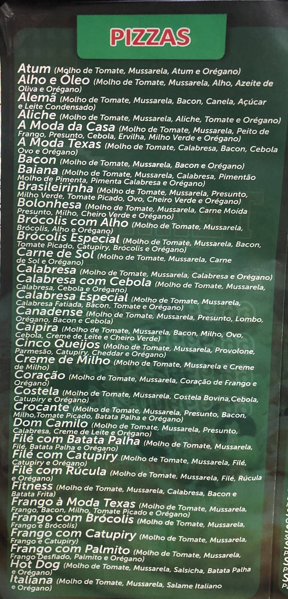 Pizzaria e Choperia Texas cardápio