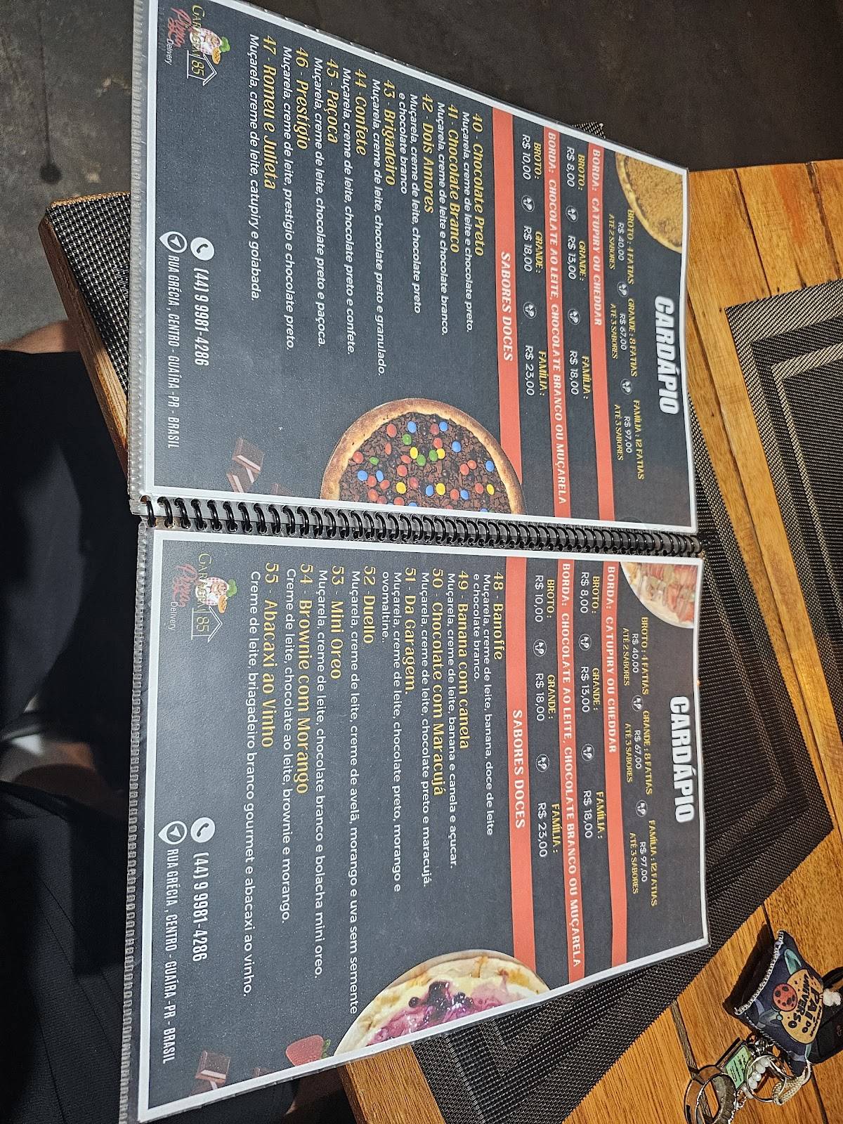 Pizzaria garagem 85 cardápio