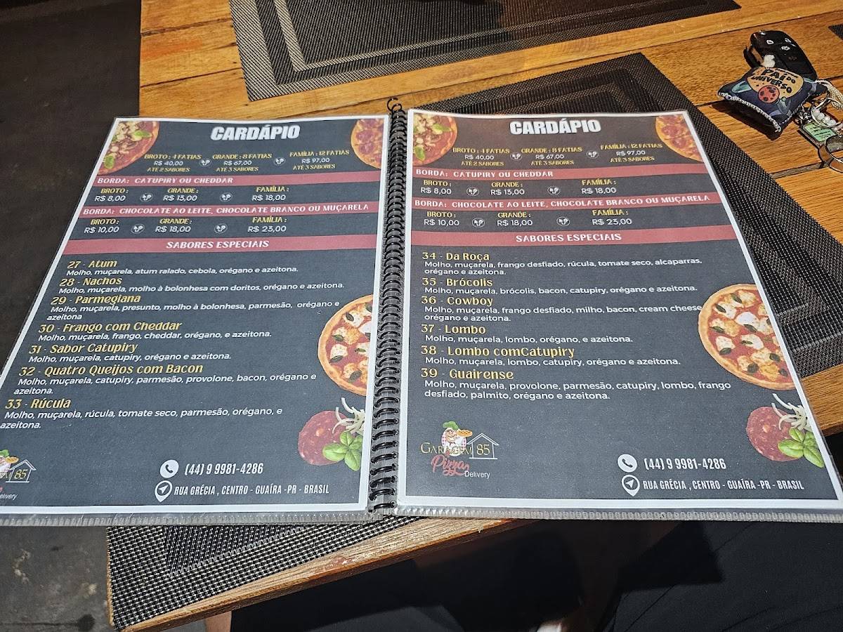 Pizzaria garagem 85 cardápio