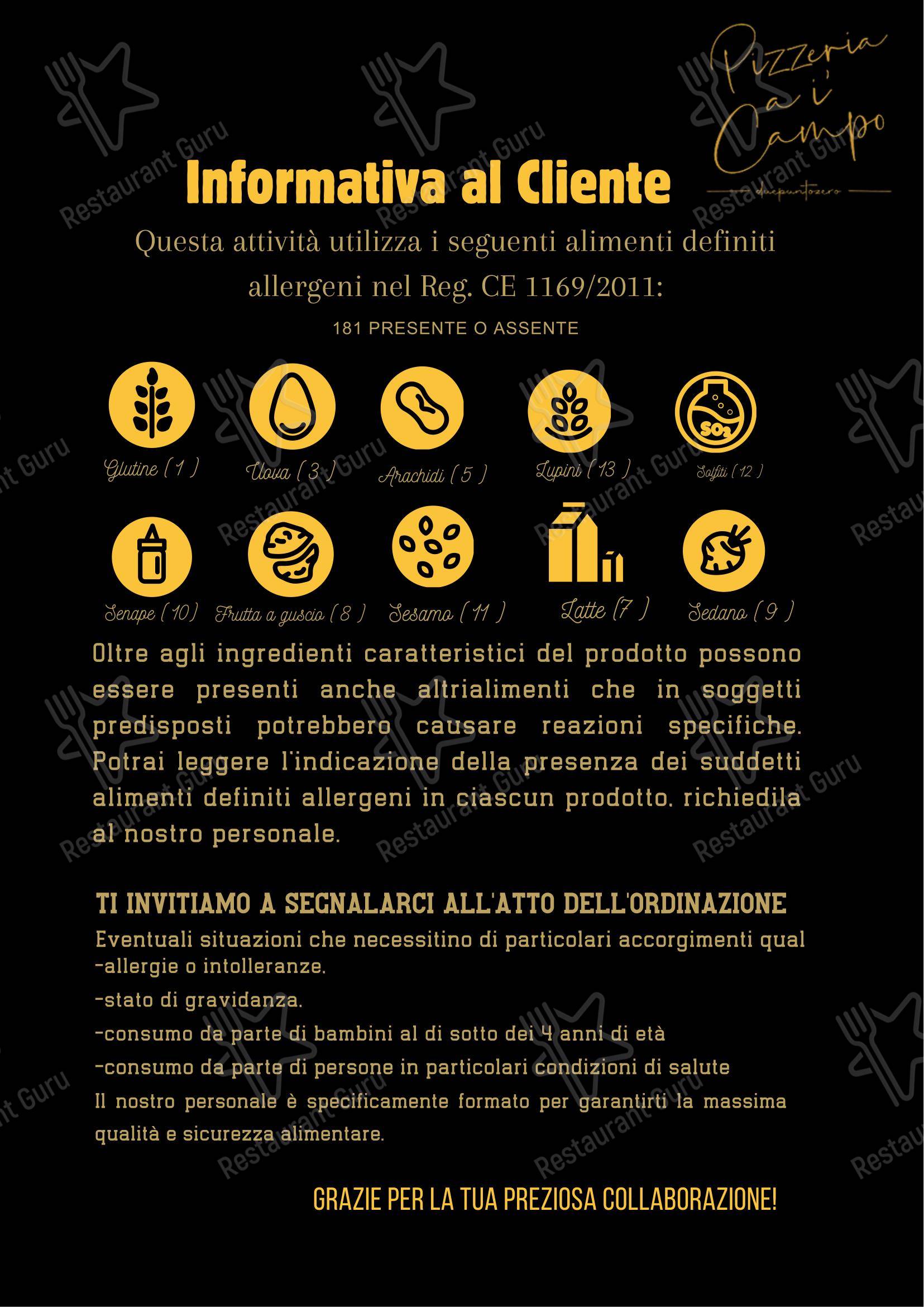 Menu per Pizzeria A i'Campo pizzeria