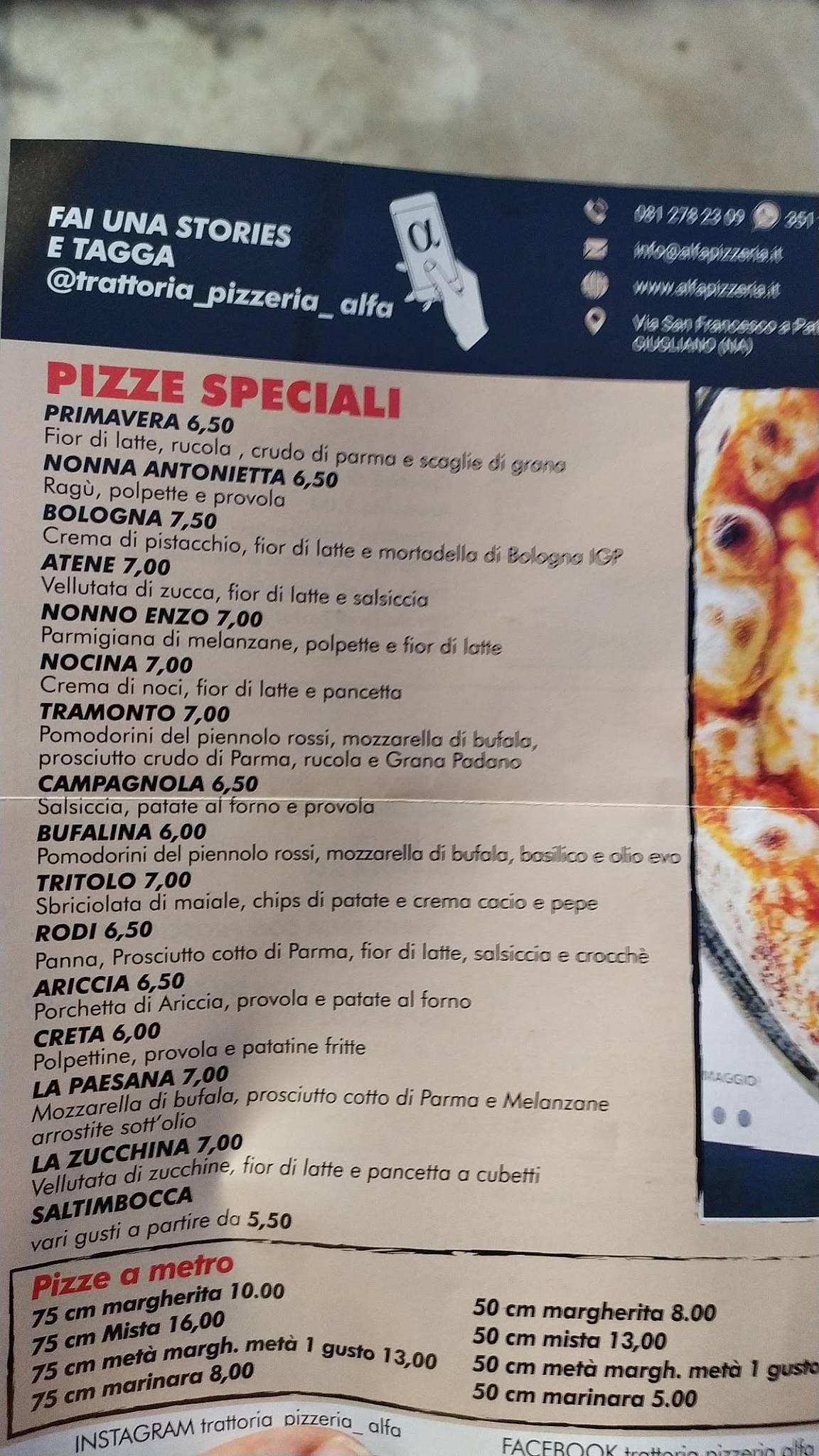 Menu di Pizzeria Alfa 
