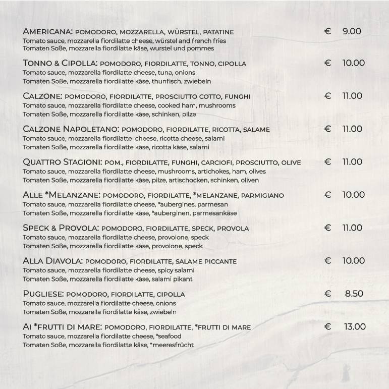 Menu di Pizzeria Avana 