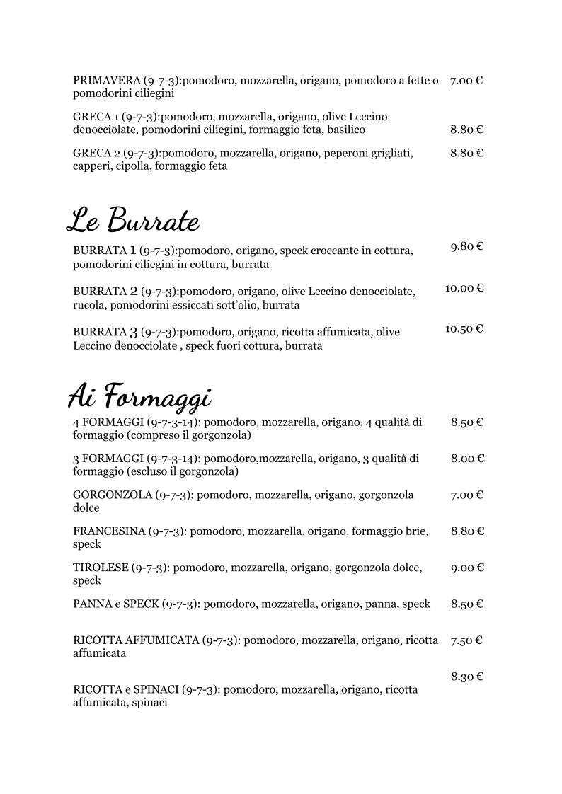 Menu di Pizzeria Basso 