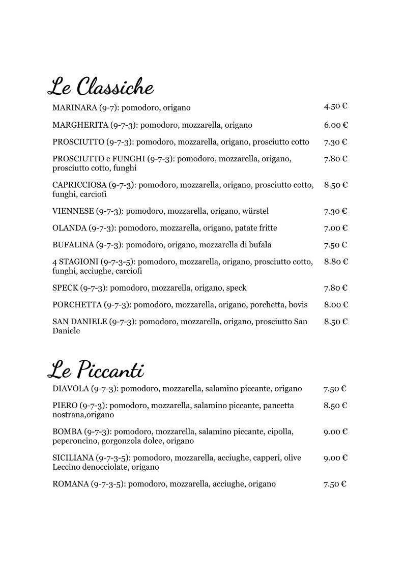 Menu di Pizzeria Basso 