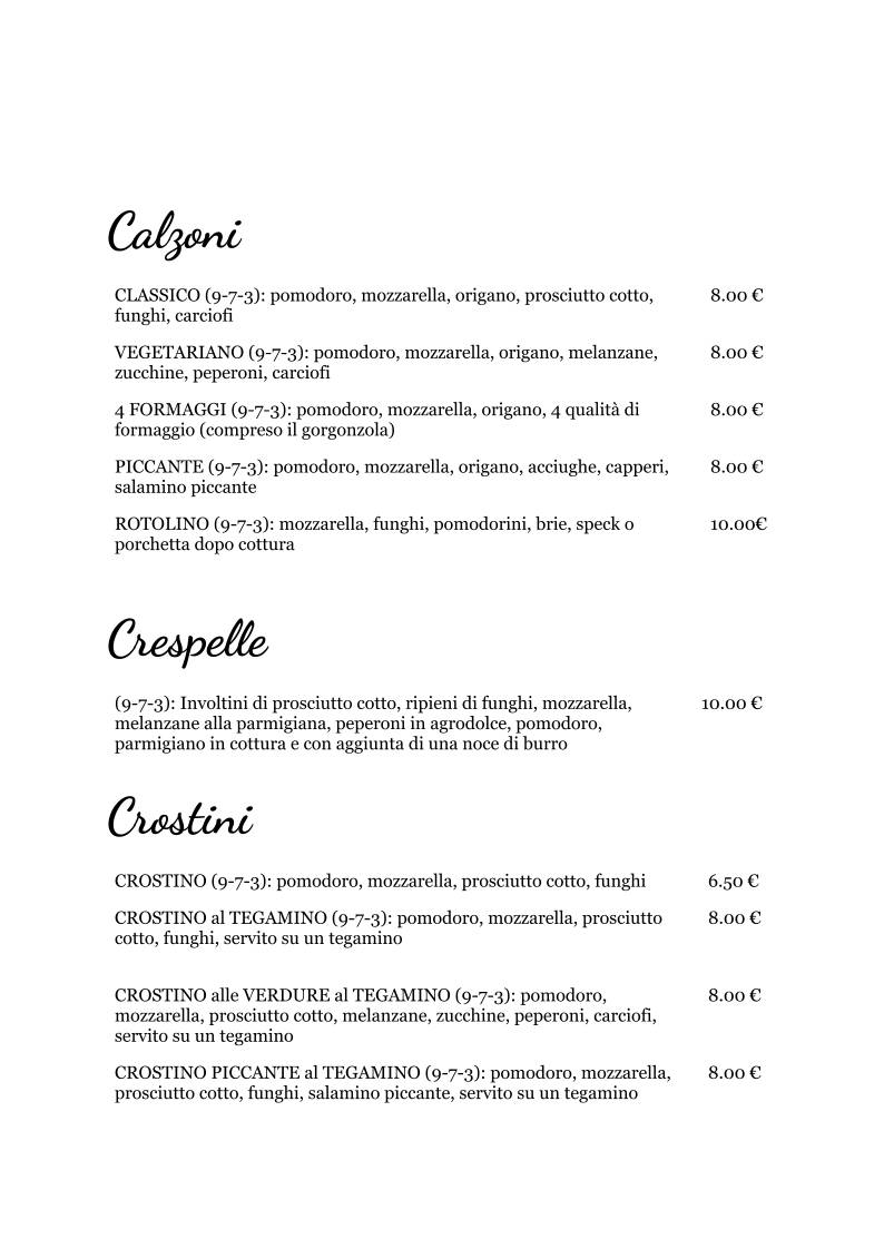 Menu di Pizzeria Basso 