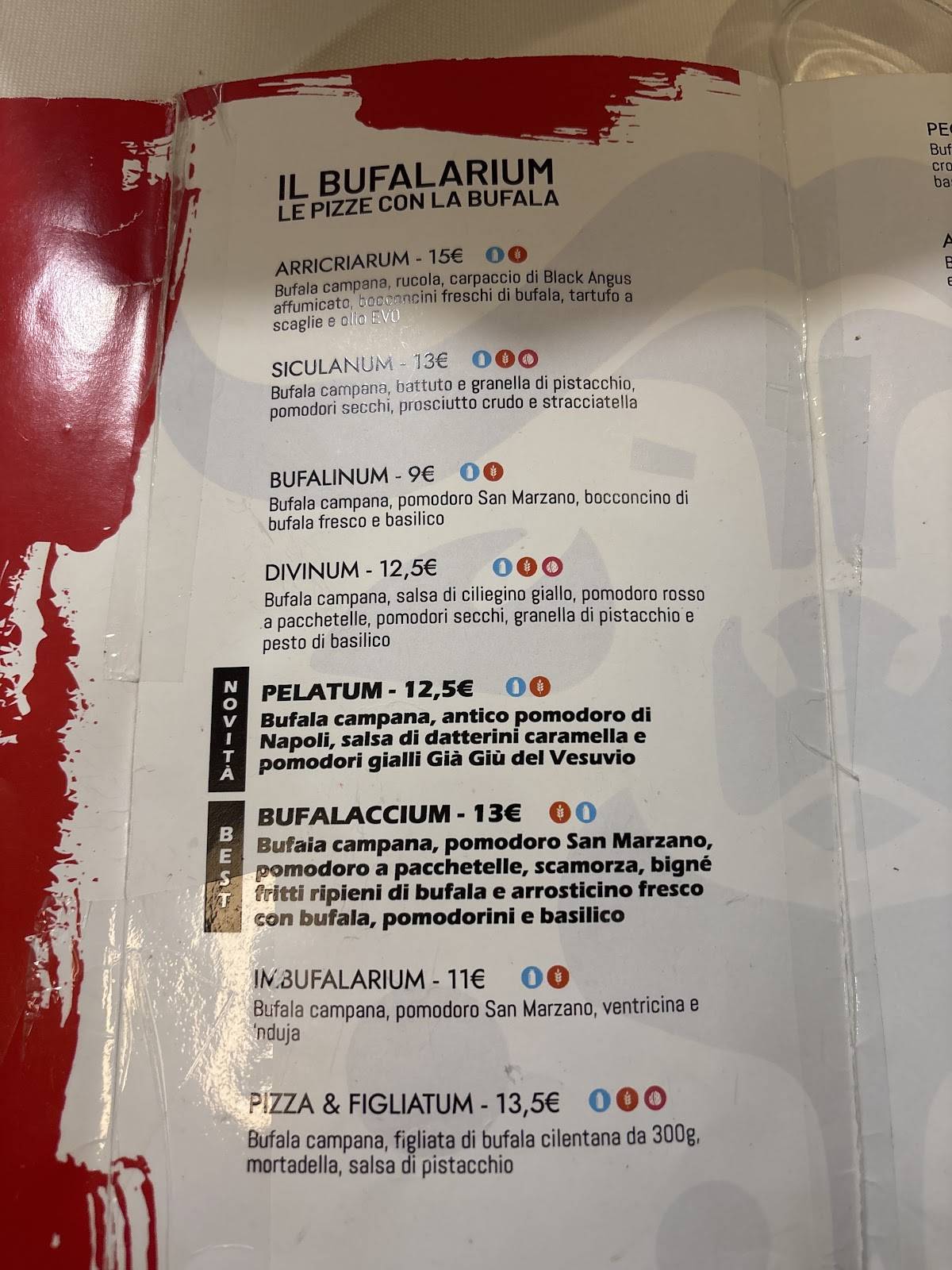 Menu di Pizzeria Bufalarium - Via Strinella 