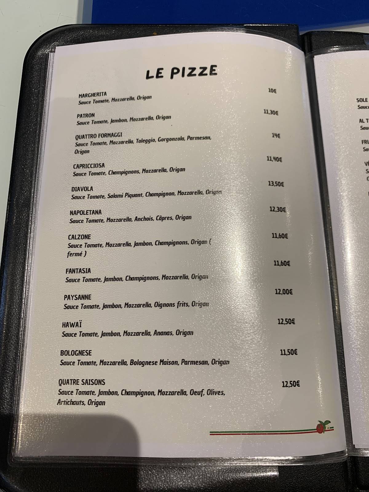 Menu de Chez Giova