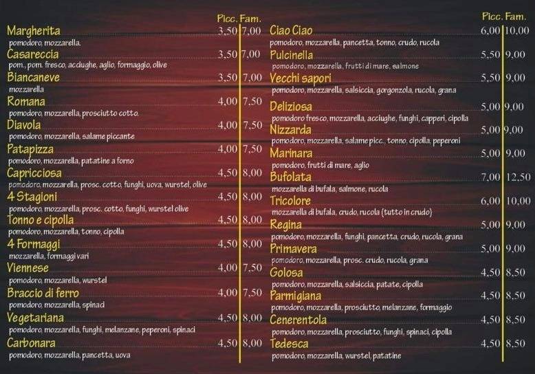 Menu di Pizzeria Ciao Ciao 