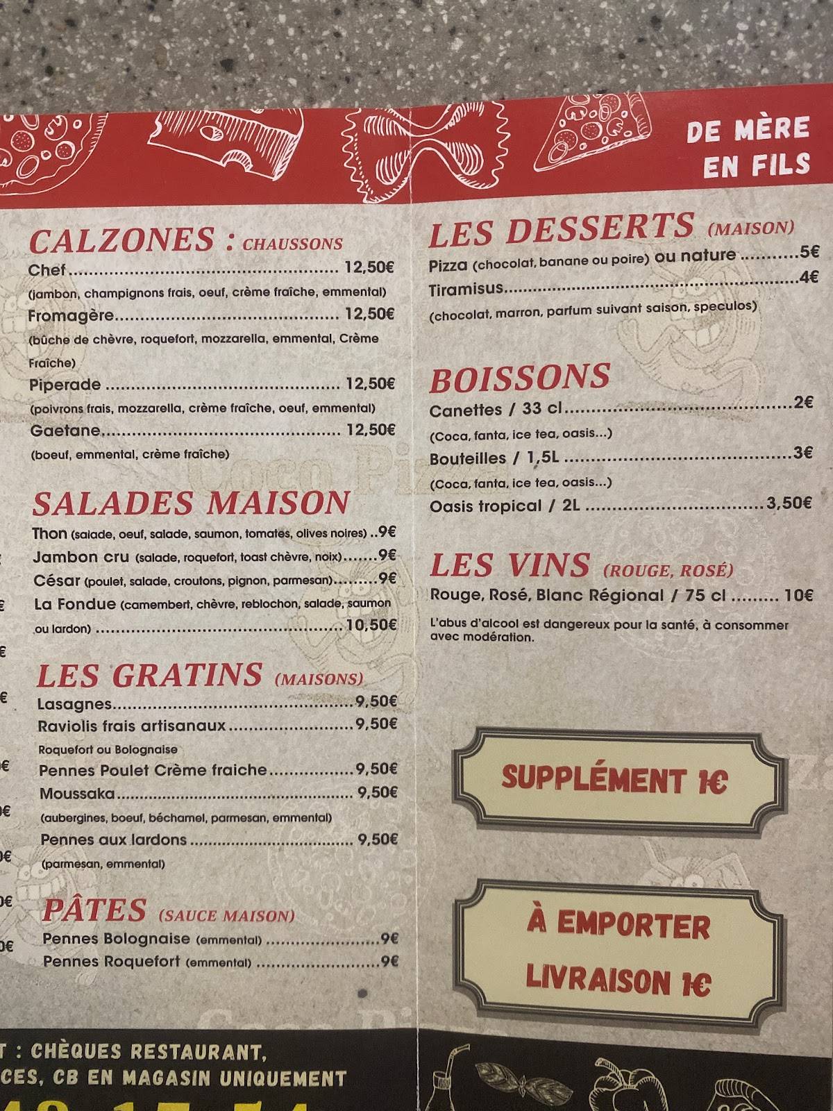 Menu de Coco Pizza