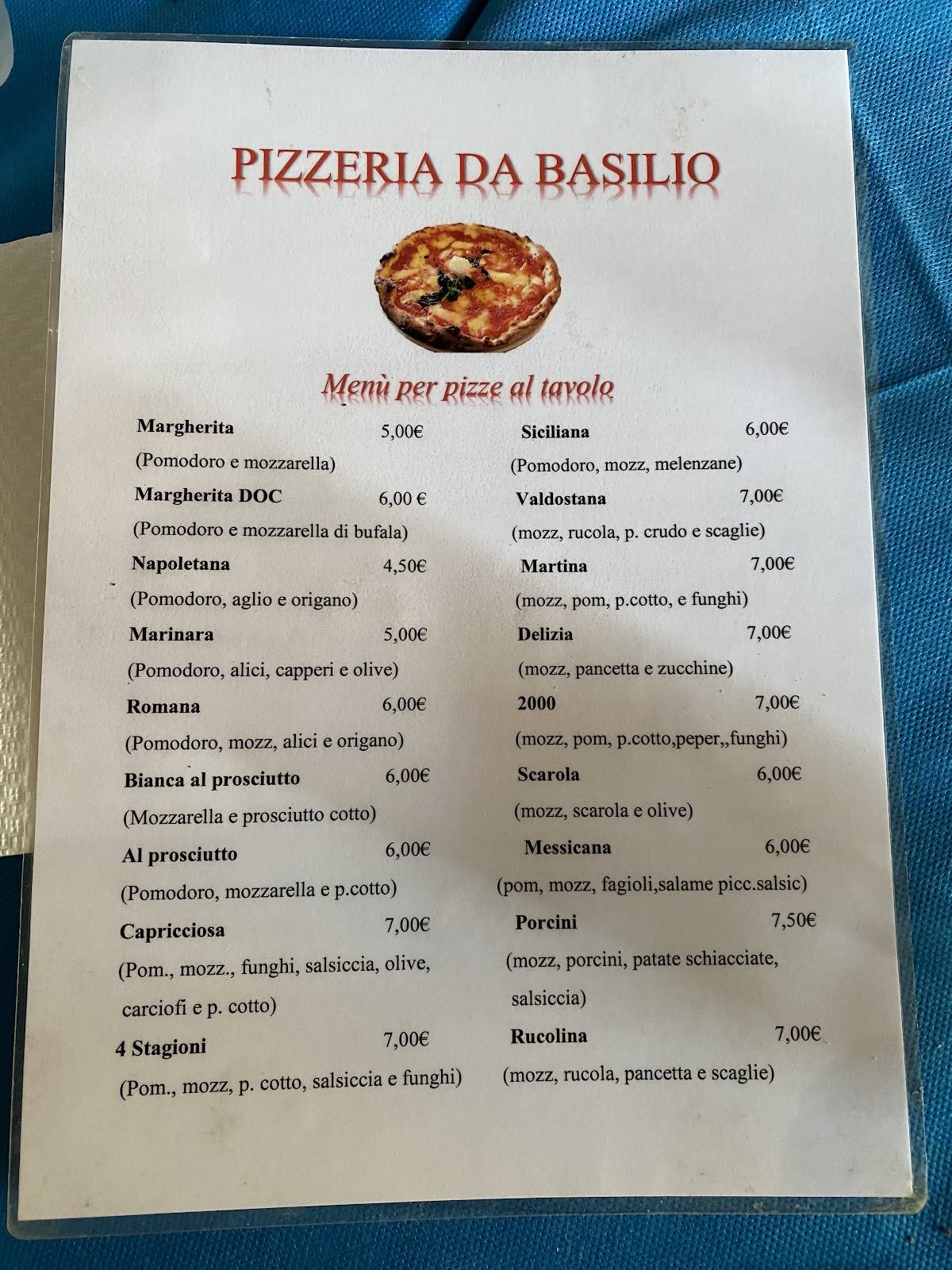 Menu di Pizzeria Da Basilio di Trezza Basilio 