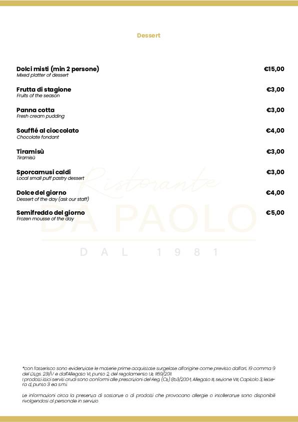 Menu di Da Paolo 