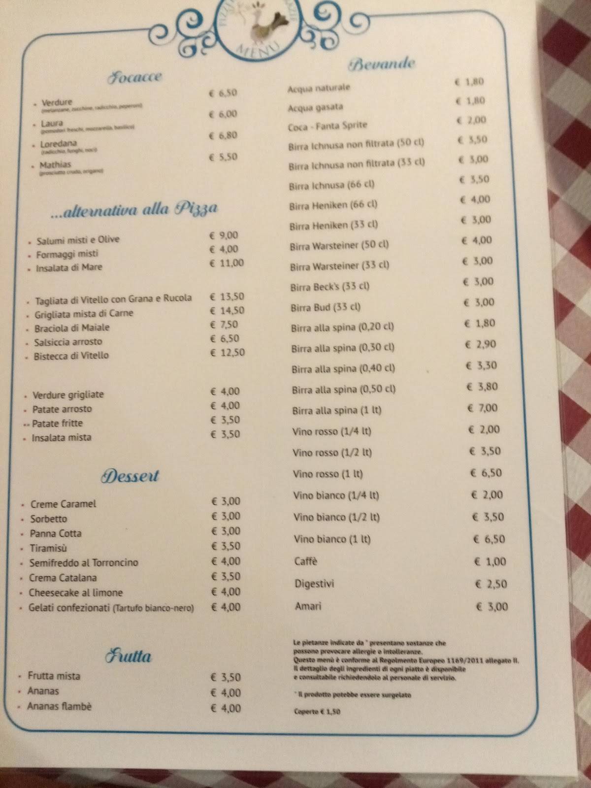 Menu di Pizzeria Delle Grazie di Frongia Christian 