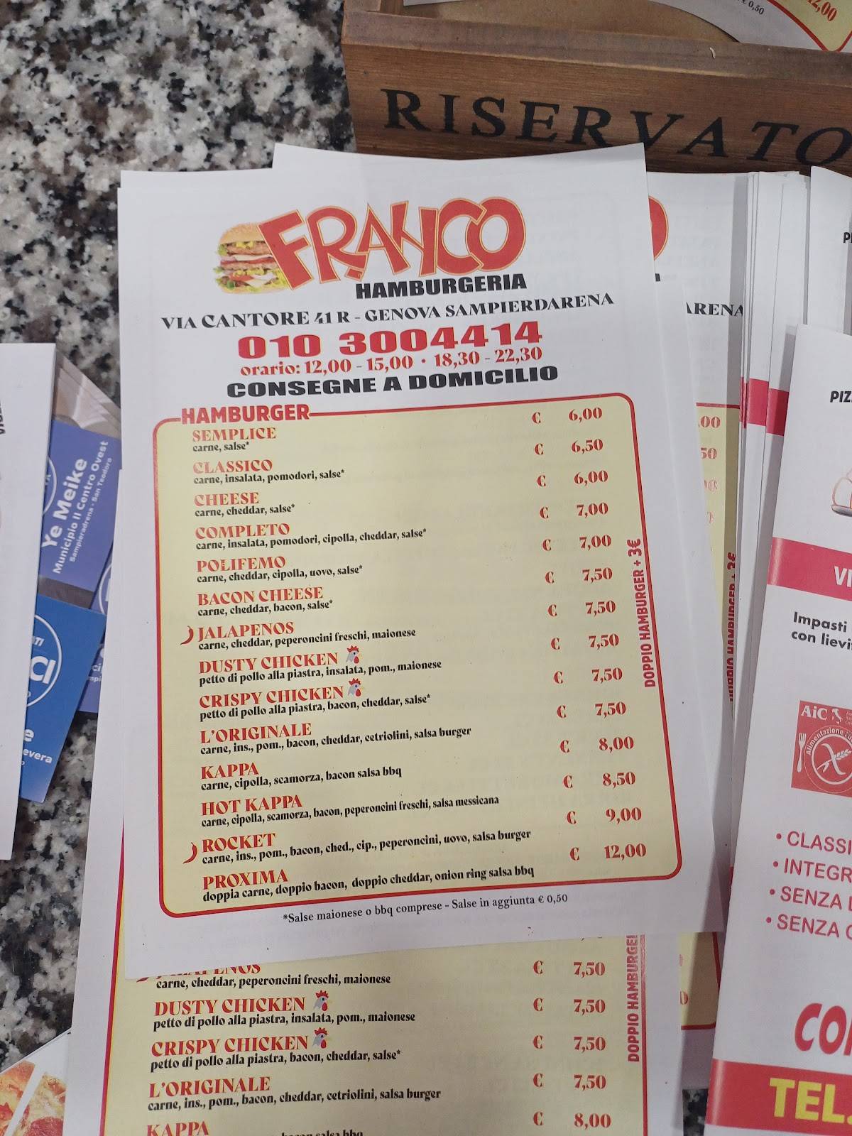 Menu di Pizzeria Franco 