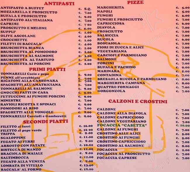 Menu di Pizzeria la Casetta 