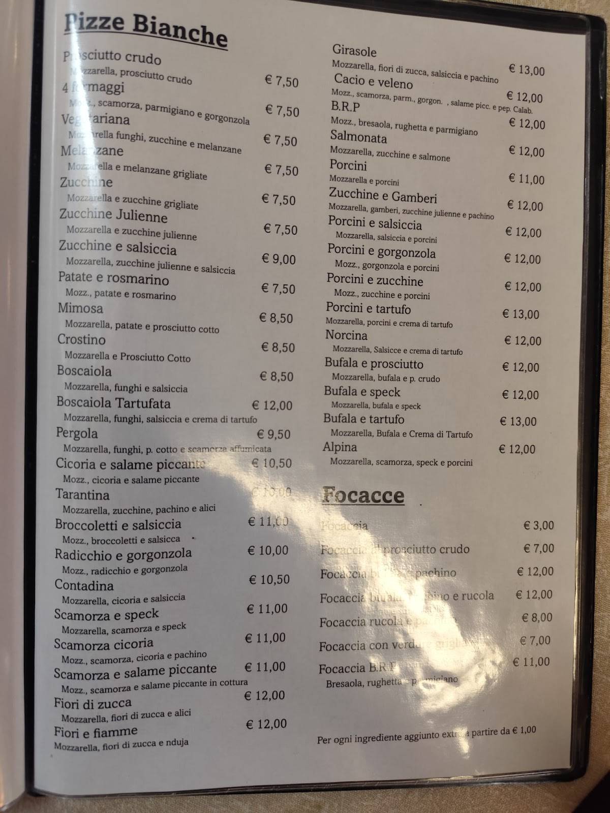 Menu di Pizzeria La Pergola 