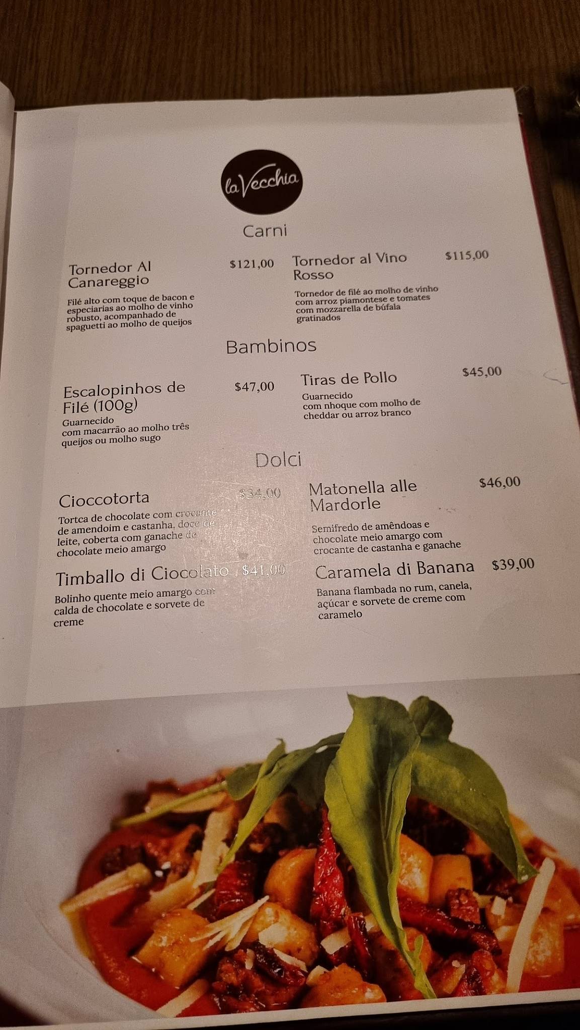 La Vecchia cardápio