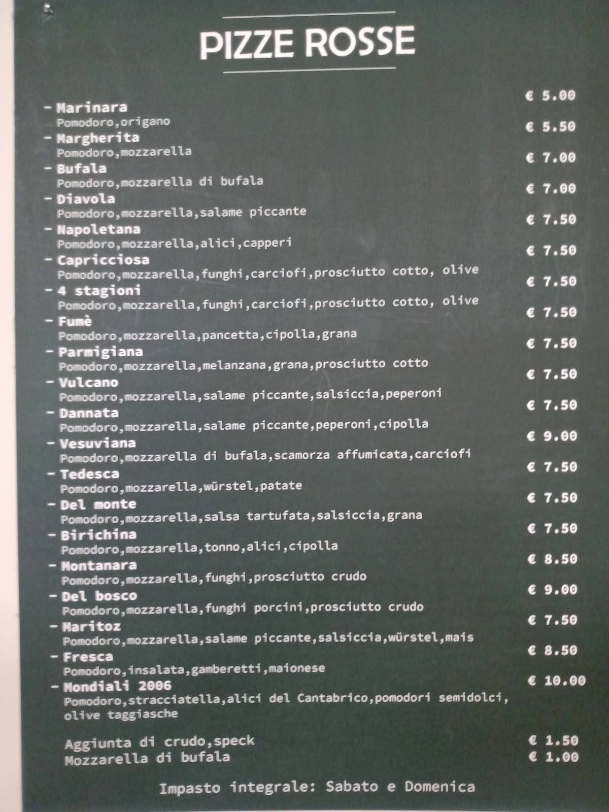 Menu di Pizzeria Luna Rossa 