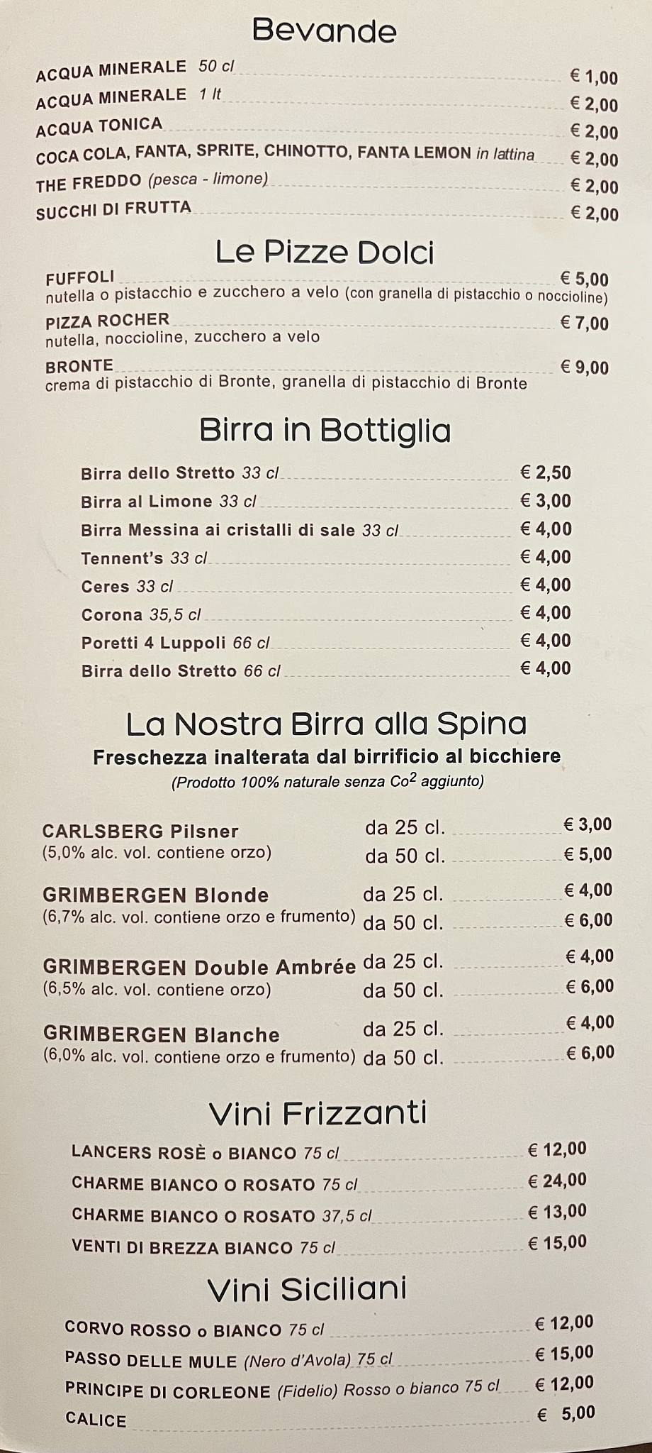 Menu di Pizzeria manhattan pub 