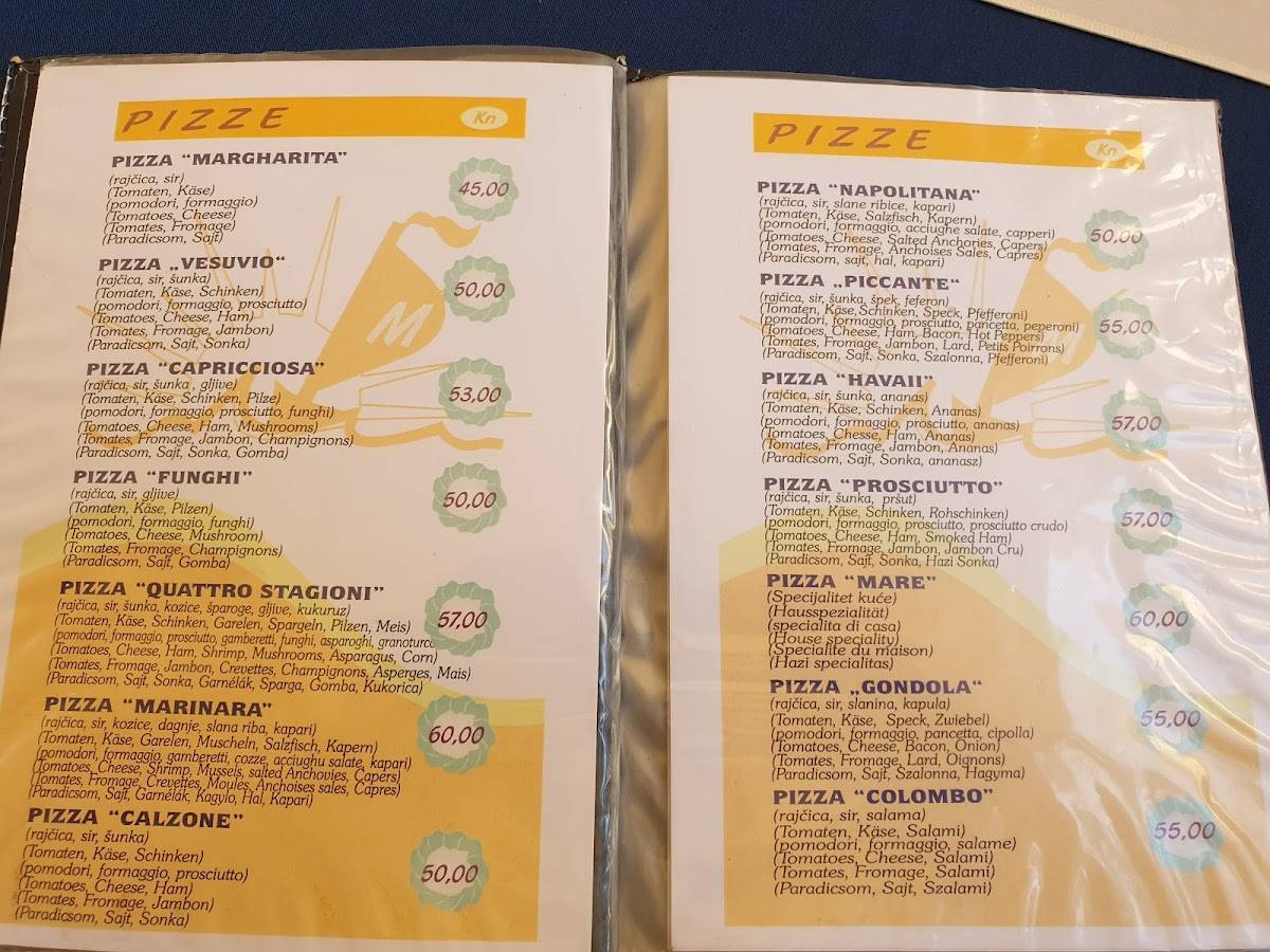Menu de Pizzeria Mare
