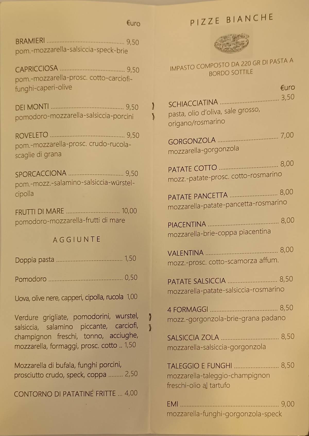 Menu di Pizzeria Mezzanotte 