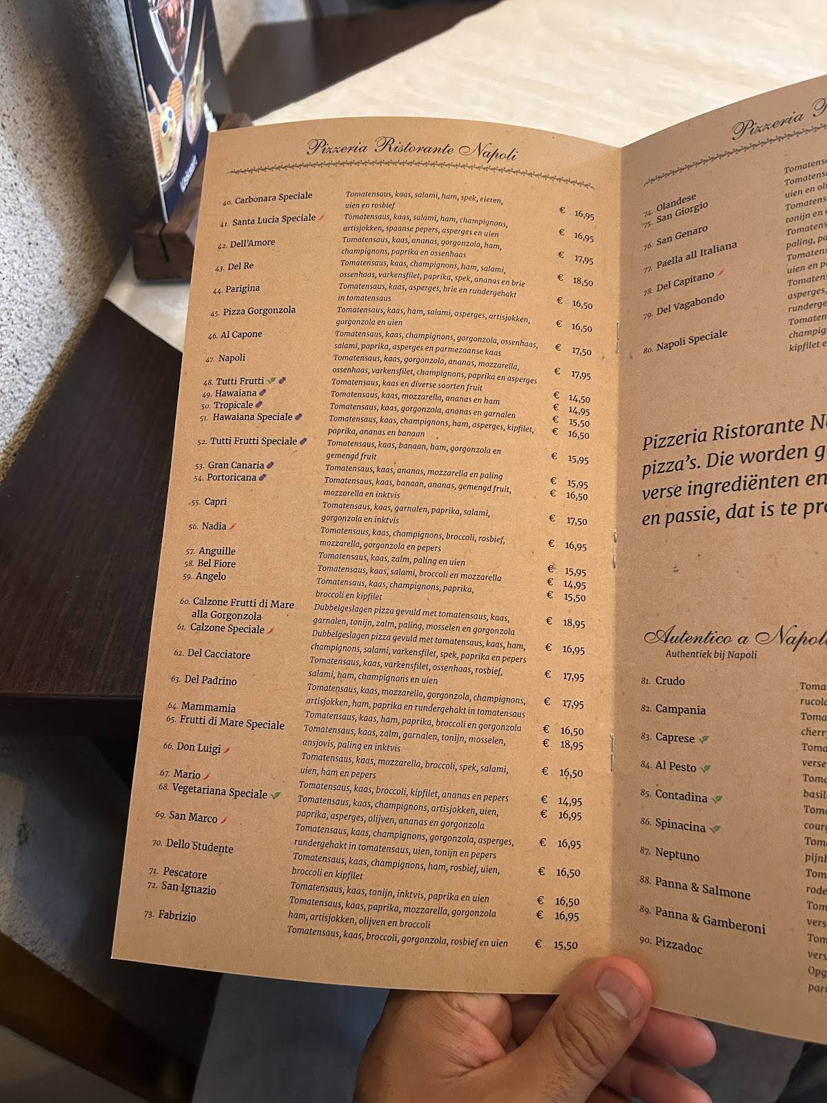 Menu de Napoli