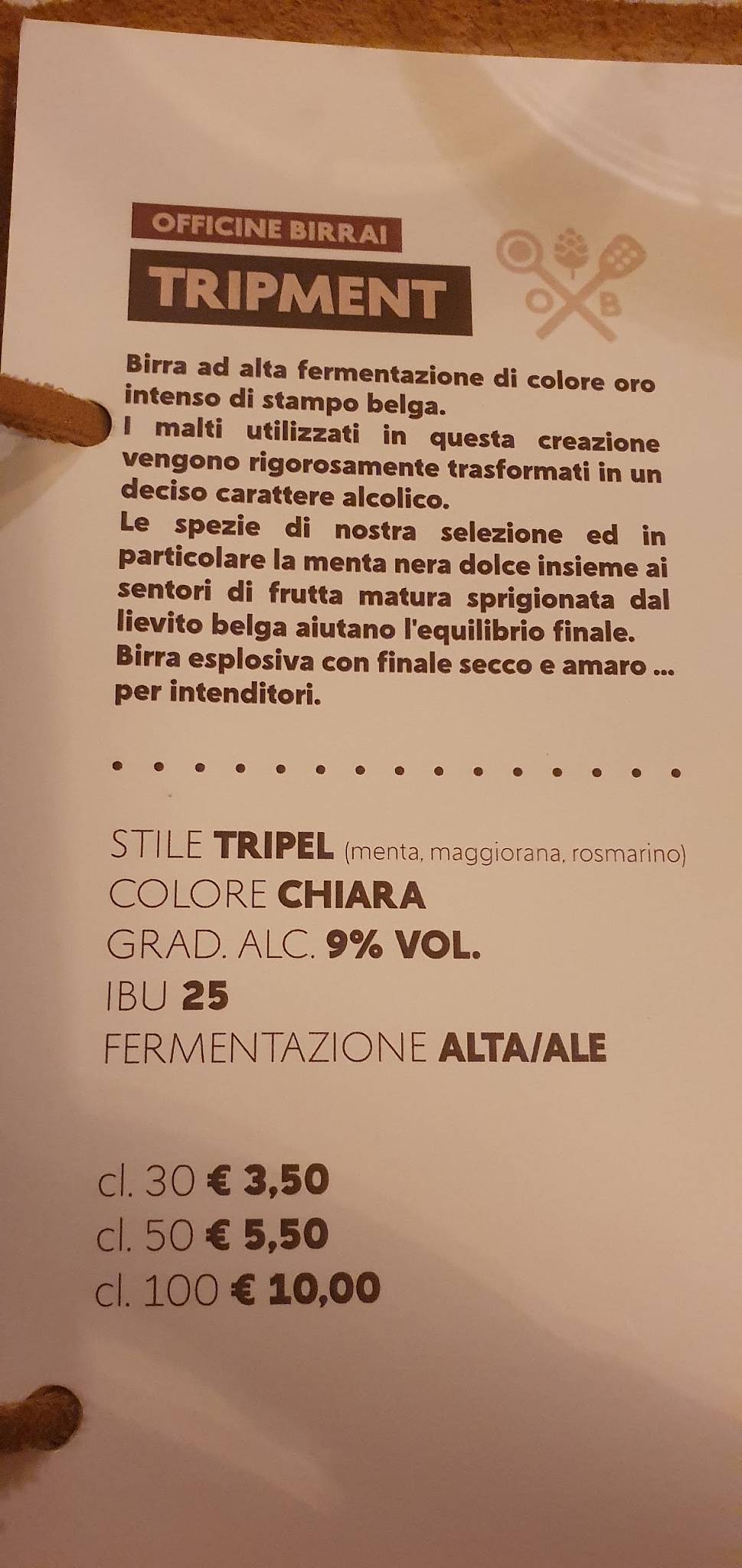 Menu di Officine Birrai 