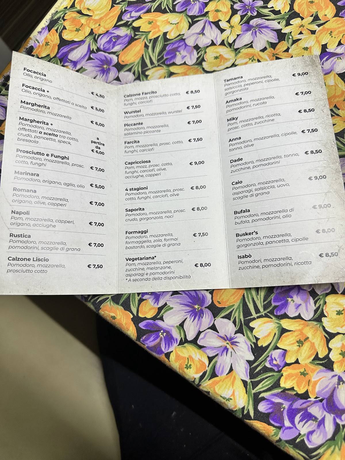 Menu di Pizzeria Ol Fùren 