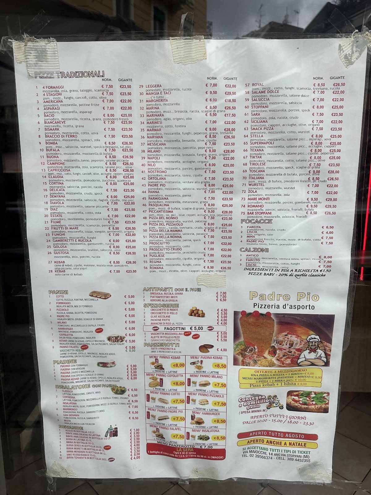 Menu di Pizzeria Padre Pio 