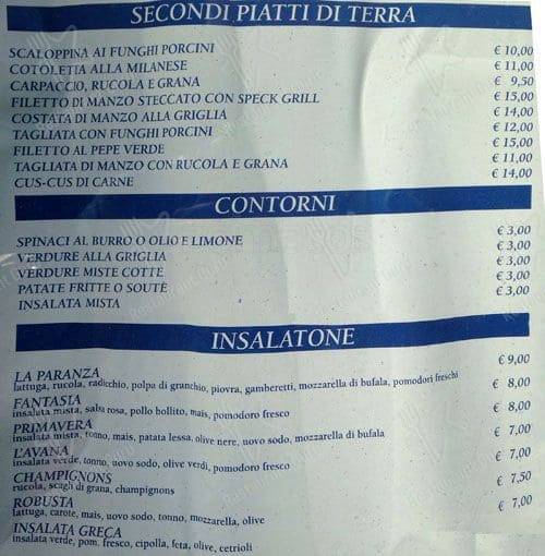 Menu de Peccati di Gola