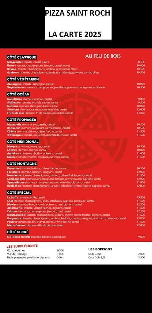 Menu de Pizza Saint Roch