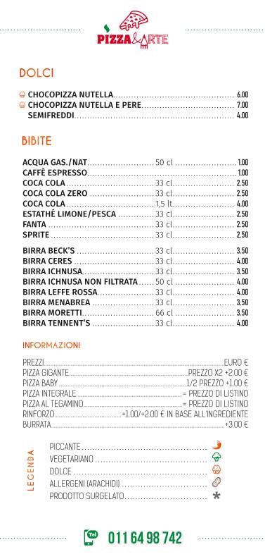 Menu di Pizza&Arte 
