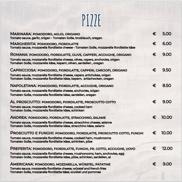 Menu di Pizzeria Avana 
