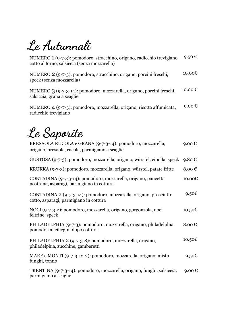 Menu di Pizzeria Basso 