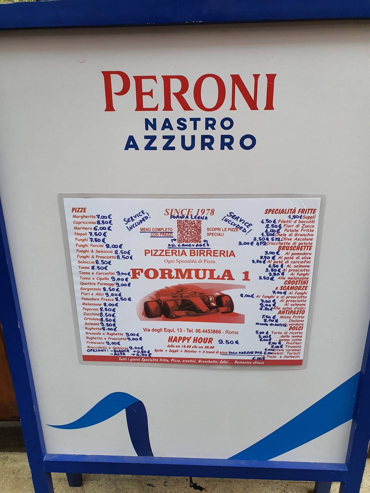 Menu di Pizzeria Formula 1 