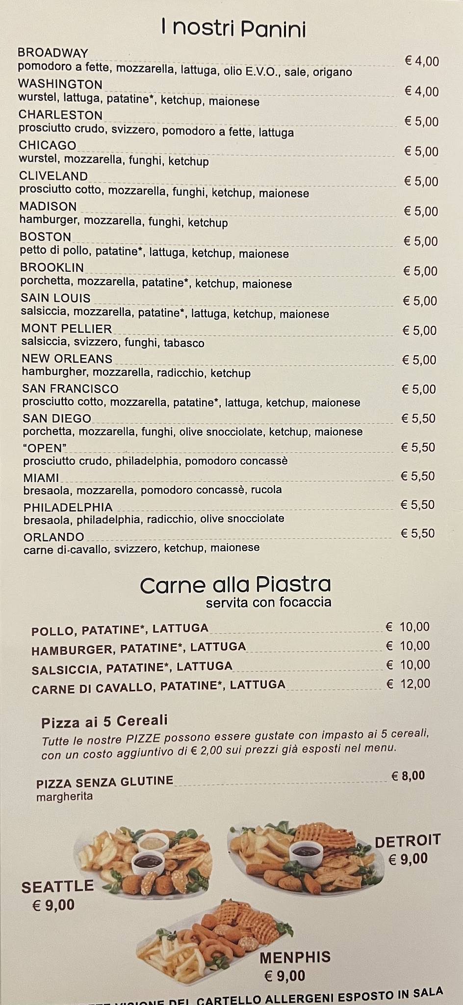 Menu di Pizzeria manhattan pub 