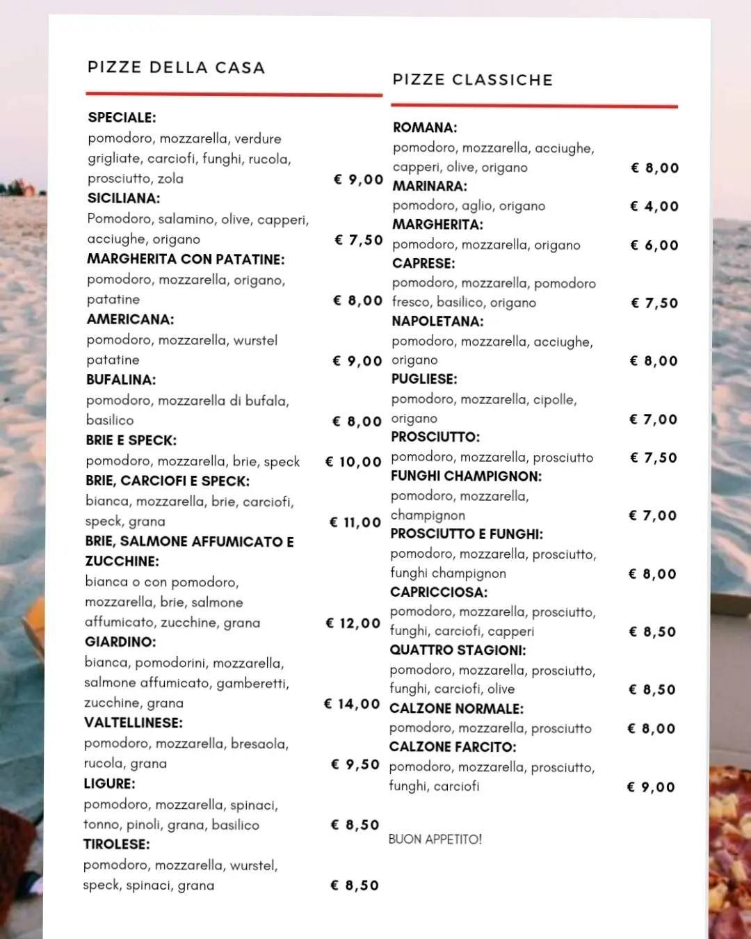 Menu di Pizzeria Ristorante Giardino 