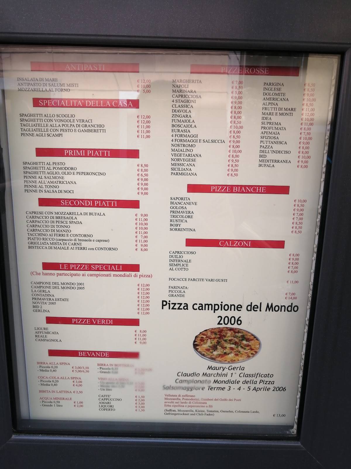 Menu di Pizzeria Ristorante La Gerla 