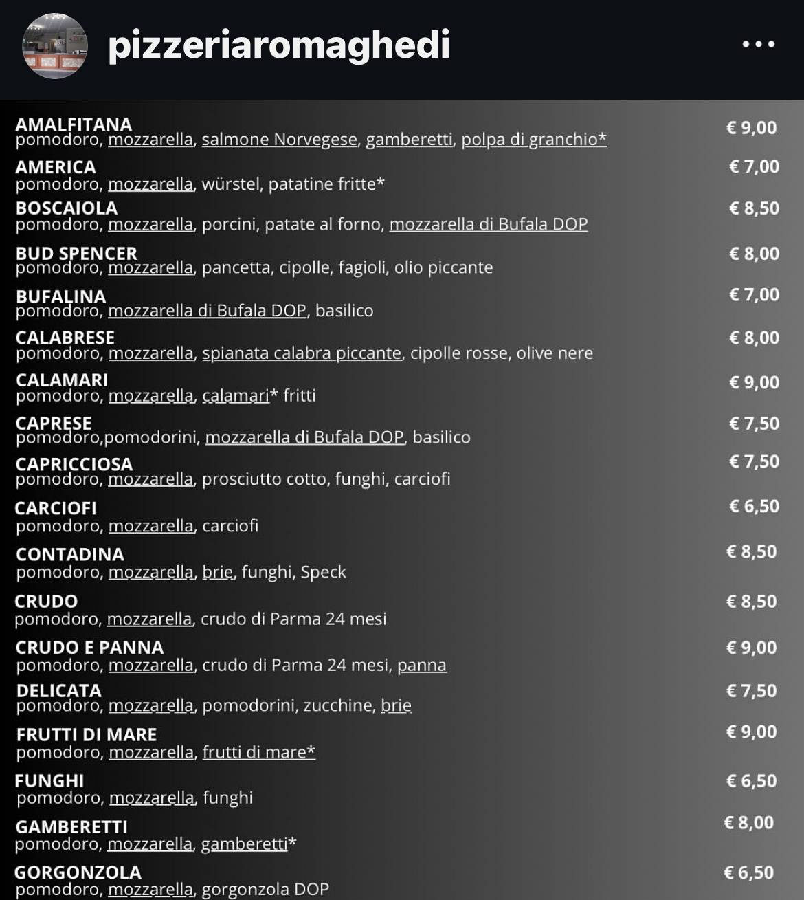 Menu di Pizzeria Roma 