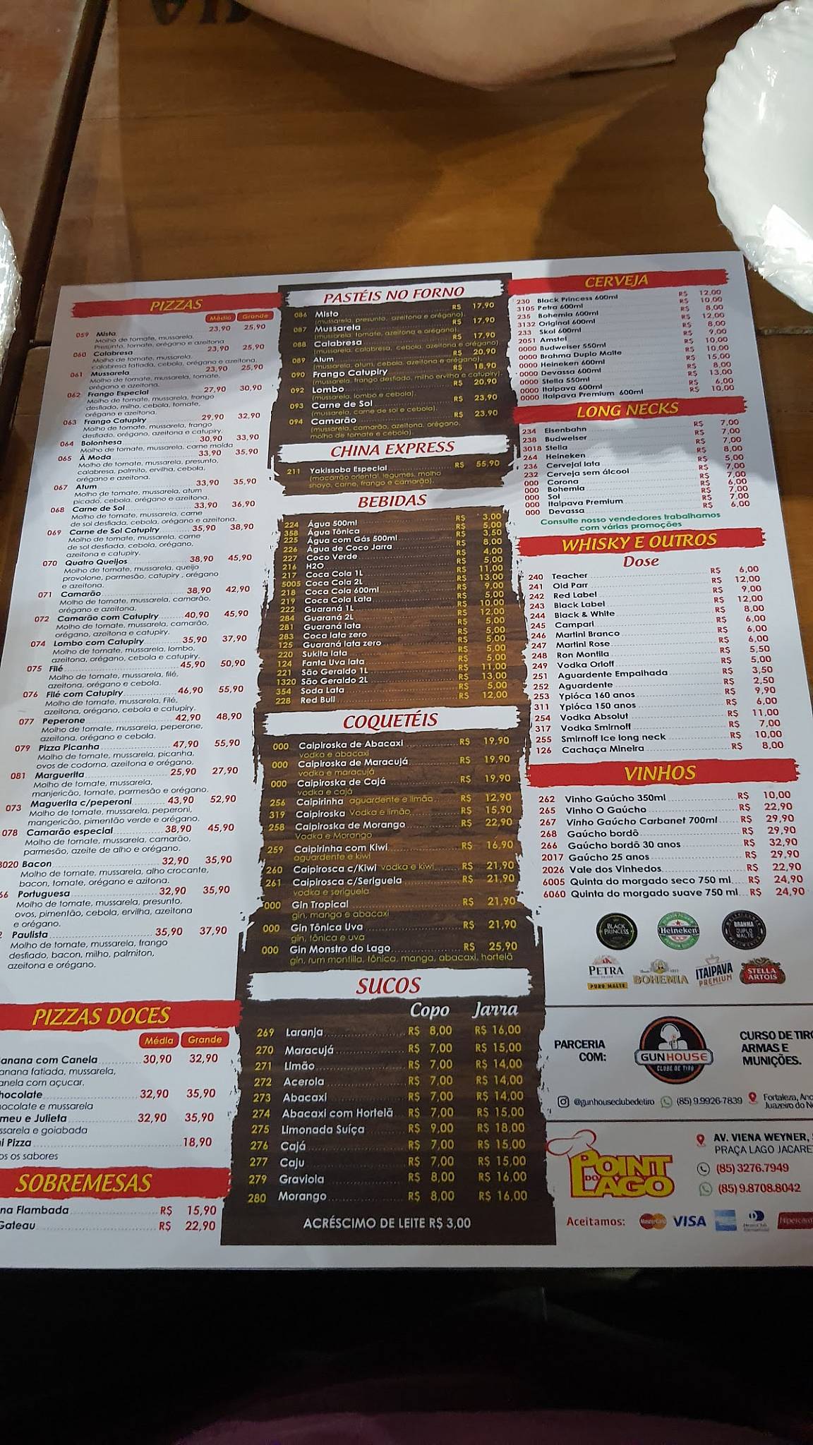 RESTAURANTE E PIZZARIA POINT DO LAGO cardápio