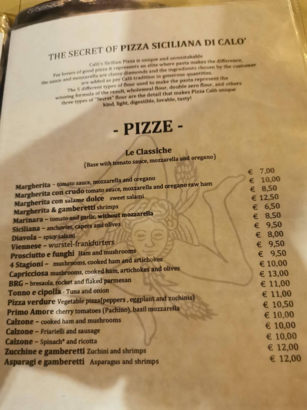 Menu di Pizzeria Ristorante Calò 