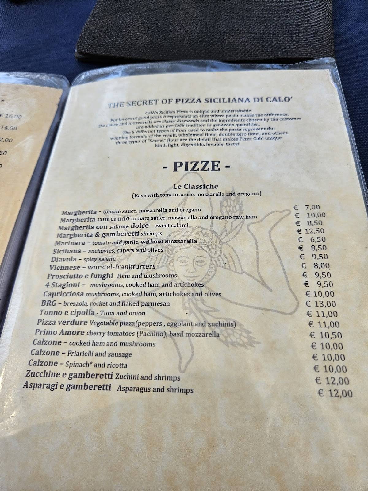 Menu di Pizzeria Ristorante Calò 