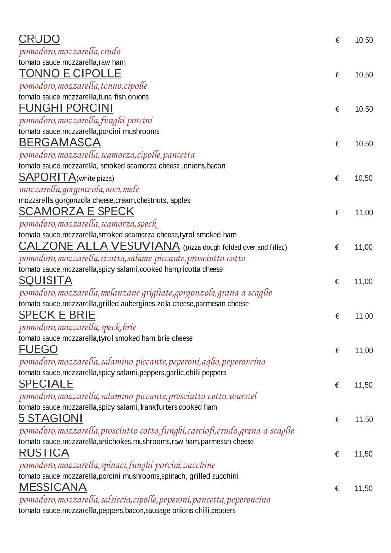 Menu di Ristorante Pizzeria Daniela 