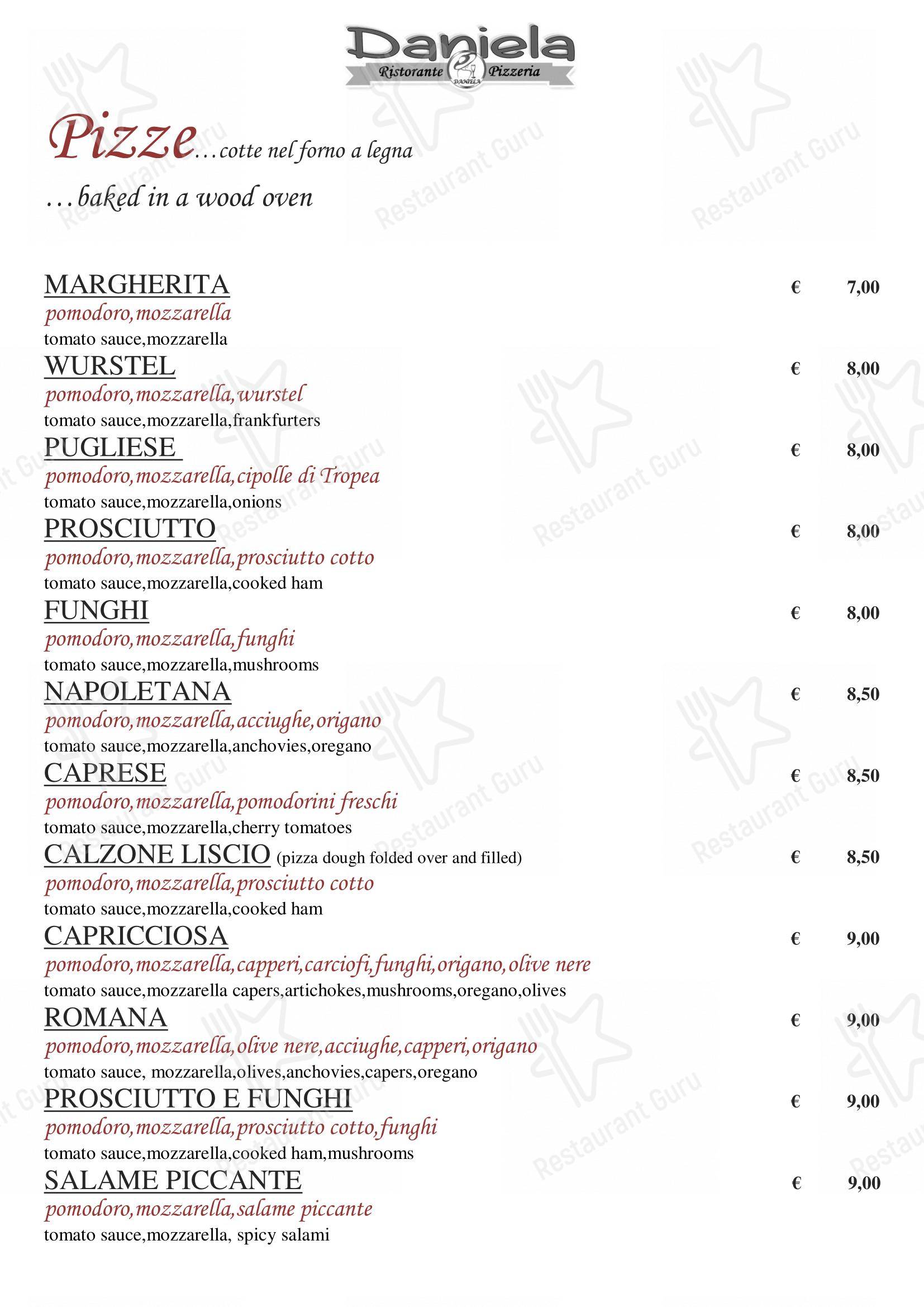 Menu bar per Ristorante Pizzeria Daniela in Trezzo sull'Adda